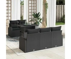 Lauko baldų komplektas Sodo Sofų Rinkinys su pagalve 6 pcs Juoda poliratanas