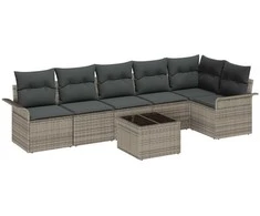 Lauko baldų komplektas Sodo Sofų Rinkinys su pagalve 7 pcs Pilka Poli ratanas