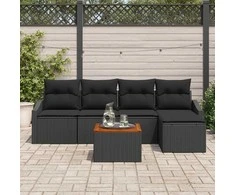 Lauko baldų komplektas Sodo Sofų Rinkinys su pagalve 6 pcs Juoda poliratanas