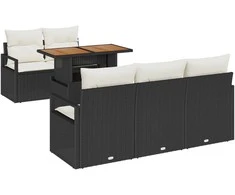 Lauko baldų komplektas Sodo Sofų Rinkinys su saugykla 6 pcs Juoda Poli ratanas