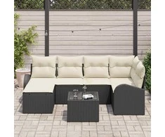 Lauko baldų komplektas Sofos komplektas su pagalve 7 pcs Juoda ir Balta poliratanas