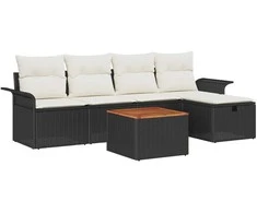 Lauko baldų komplektas Sodo Sofų Rinkinys su pagalve 6 pcs Juoda Poli ratanas