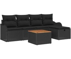 Lauko baldų komplektas Sodo Sofų Rinkinys su pagalve 6 pcs Juoda poliratanas