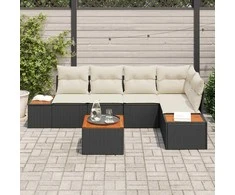 Lauko baldų komplektas Sodo Sofų Rinkinys su pagalve 6 pcs Juoda Poli ratanas