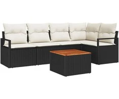 Lauko baldų komplektas Sodo Sofų Rinkinys 6 pcs Juoda ir kreminė poliratanas