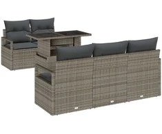 Lauko baldų komplektas Sodo Sofų Rinkinys su pagalve 6 pcs Pilka Poli ratanas
