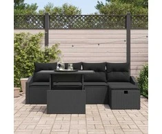 Sodo Sofų Rinkinys su pagalve 6 pcs Juoda Poli ratanas