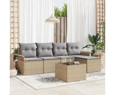 Lauko baldų komplektas Lauko sofa su pagalve 6 pcs Smėlio poliratanas