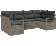 Lauko baldų komplektas Sofos komplektas su pagalve 6 pcs Pilka poliratanas