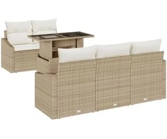 Sodo Sofų Rinkinys su saugykla 6 pcs Smėlio Poli ratanas
