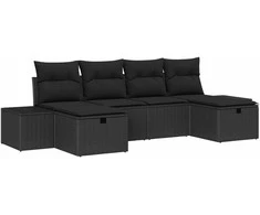 Sodo Sofų Rinkinys su pagalve 6 pcs Juoda poliratanas