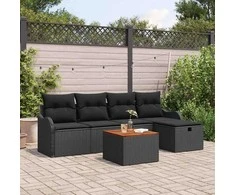 Sodo Sofų Rinkinys su pagalve 6 pcs Juoda Poli ratanas