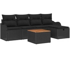 Sodo Sofų Rinkinys su pagalve 6 pcs Juoda Poli ratanas