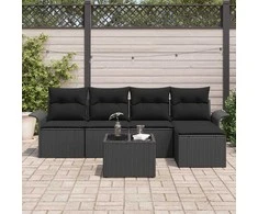 Lauko baldų komplektas Sodo Sofų Rinkinys su pagalve 6 pcs Juoda poliratanas