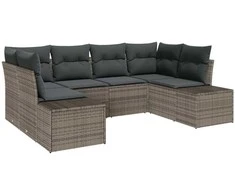 Sodo Sofų Rinkinys su saugykla 6 pcs Pilka Poli ratanas