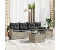 Lauko baldų komplektas Sodo Sofų Rinkinys su pagalve 6 pcs Pilka Poli ratanas