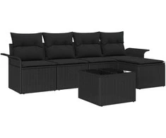 Lauko baldų komplektas Sodo Sofų Rinkinys su pagalve 6 pcs Juoda poliratanas