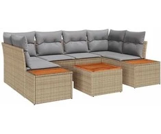 Lauko baldų komplektas Sodo Sofų Rinkinys su pagalve 6 pcs Smėlio Poli ratanas