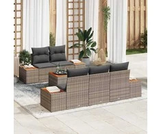 Sodo Sofų Rinkinys su saugykla 6 pcs Pilka Poli ratanas