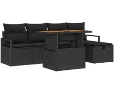 Lauko baldų komplektas Sodo Sofų Rinkinys 6 pcs Juoda poliratanas