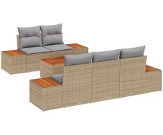 Lauko baldų komplektas Sodo Sofų Rinkinys su pagalve 6 pcs Smėlio Poli ratanas