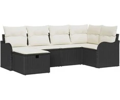 Sodo Sofų Rinkinys su pagalve 6 pcs Juoda Poli ratanas
