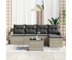 Lauko baldų komplektas Sodo Sofų Rinkinys su pagalve 6 pcs Pilka Poli ratanas