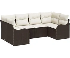 Sodo Sofų Rinkinys su saugykla 6 pcs Ruda ir balta Poli ratanas