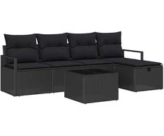 Lauko baldų komplektas Sodo Sofų Rinkinys su pagalve 6 pcs Juoda Poli ratanas