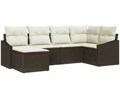 Lauko baldų komplektas Sofos komplektas su pagalve 6 pcs Ruda poliratanas