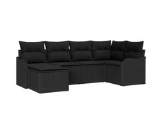 Lauko baldų komplektas Sodo Sofų Rinkinys su pagalve 6 pcs Juoda Poli ratanas