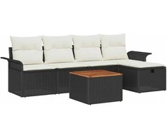 Sodo Sofų Rinkinys su pagalve 6 pcs Juoda poliratanas