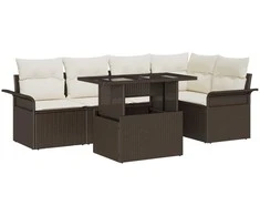 Lauko baldų komplektas Sodo Sofų Rinkinys su pagalve 6 pcs Ruda poliratanas