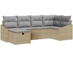 Lauko baldų komplektas Sofos komplektas 6 pcs Bežinė ir šviesiai pilka poliratanas