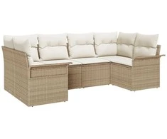 Sodo Sofų Rinkinys su saugykla 6 pcs Smėlio Poli ratanas