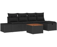 Lauko baldų komplektas Sodo Sofų Rinkinys su pagalve 6 pcs Juoda poliratanas