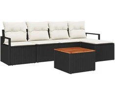 Lauko baldų komplektas Sodo Sofų Rinkinys 6 pcs Juoda ir kreminė poliratanas