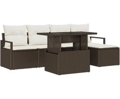 Sodo Sofų Rinkinys su pagalve 6 pcs Ruda ir kreminė