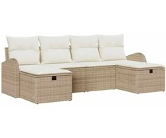 Lauko baldų komplektas Sodo Sofų Rinkinys su pagalve 6 pcs Smėlio poliratanas