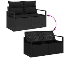 Lauko baldų komplektas Sodo Sofų Rinkinys su pagalve 6 pcs Juoda Poli ratanas