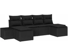 Sodo Sofų Rinkinys su pagalve 4 pcs Juoda poliratanas