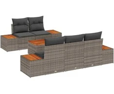 Sodo Sofų Rinkinys su saugykla 6 pcs Pilka Poli ratanas