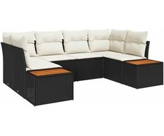 Lauko baldų komplektas Sodo Sofų Rinkinys su pagalve 6 pcs Juoda poliratanas