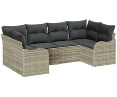 Lauko baldų komplektas Sodo Sofų Rinkinys su pagalve 6 pcs Šviesiai pilka Poli ratanas