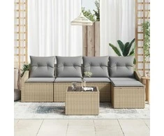 Lauko baldų komplektas Sofos komplektas su pagalve 6 pcs Smėlio poliratanas