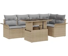 Lauko baldų komplektas Sodo Sofų Rinkinys su pagalve 6 pcs Smėlio Poli ratanas