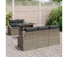 Lauko baldų komplektas Sodo Sofų Rinkinys su saugykla 6 pcs Pilka Poli ratanas