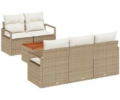 Lauko baldų komplektas Sodo Sofų Rinkinys 6 pcs Bežinė ir kreminė poliratanas