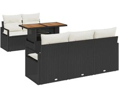 Sodo Sofų Rinkinys su pagalve 6 pcs Juoda ir kreminė
