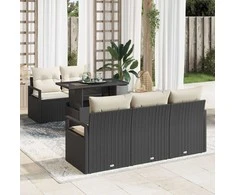 Sodo Sofų Rinkinys su pagalve 6 pcs Juoda Poli ratanas
